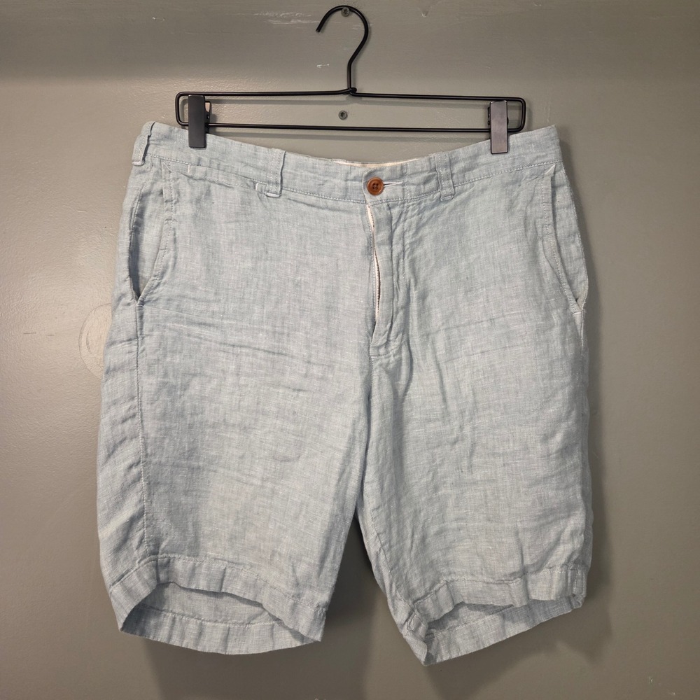 J.Crew Stanton Men's 100% Irish Linen Shorts 33 Waist 10.5" Inseam Blue